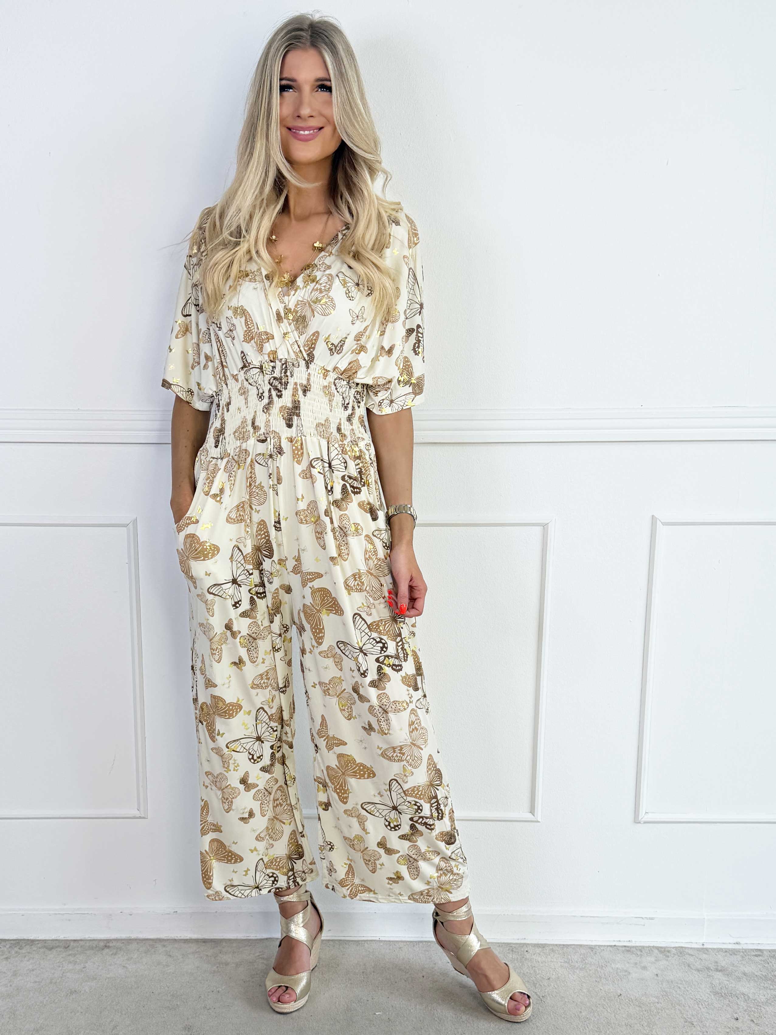 Pams Butterfly Jumpsuit - Elastisk buksedragt i sommerfugleprint